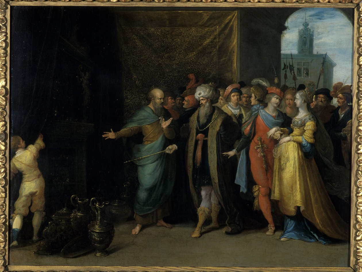 Krezus pokazuje Solonowi swoje skarby, 1616-30 (olej na miedzi) autorstwa Frans II the Younger Francken