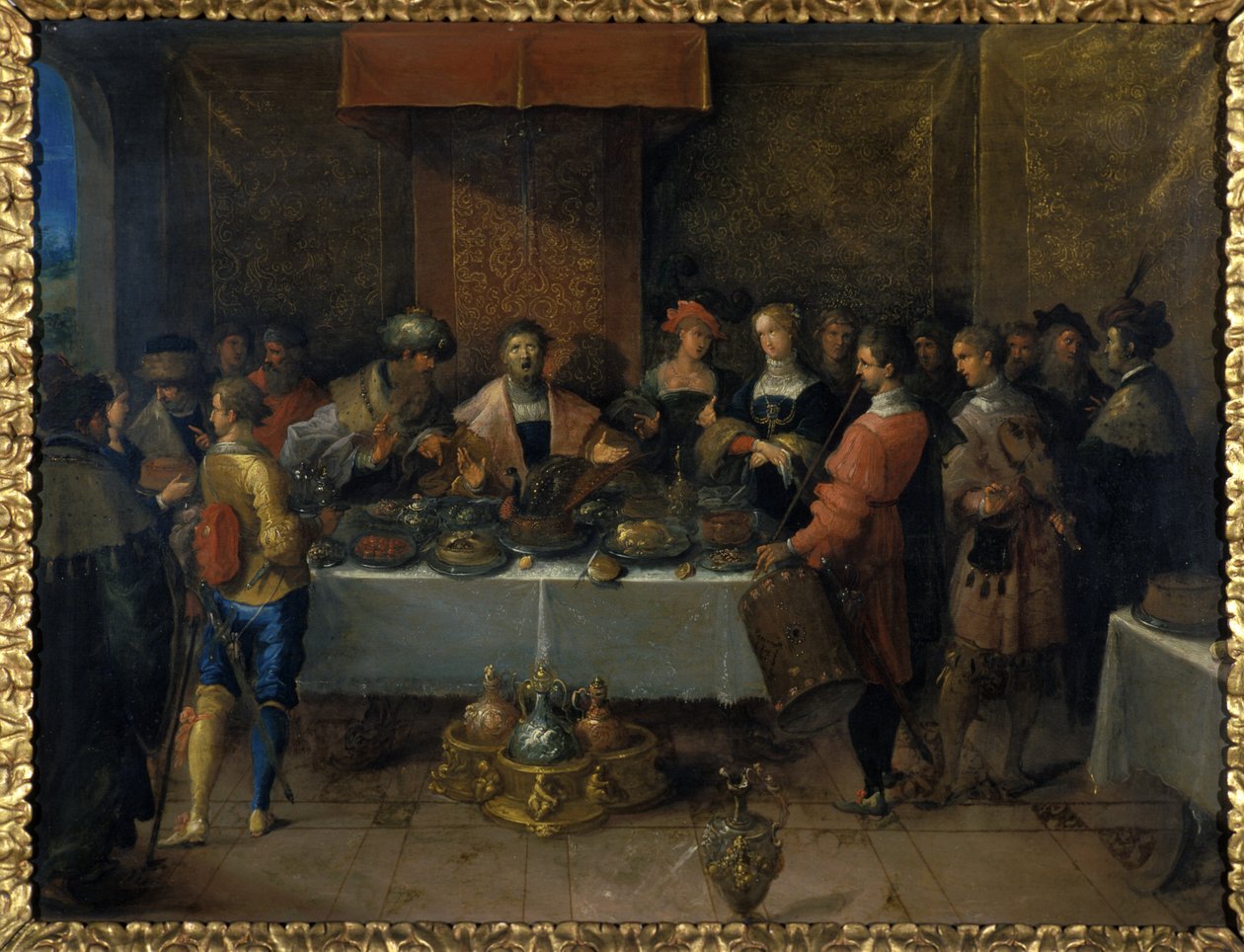 Damokles przy stole, przed 1620 (olej na miedzi) autorstwa Frans II the Younger Francken