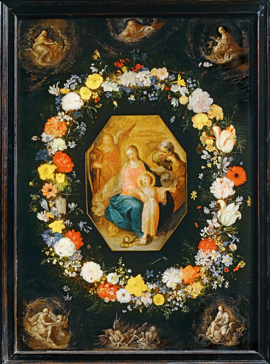 Święta Rodzina otoczona girlandą kwiatów ... autorstwa Frans II the Younger Francken