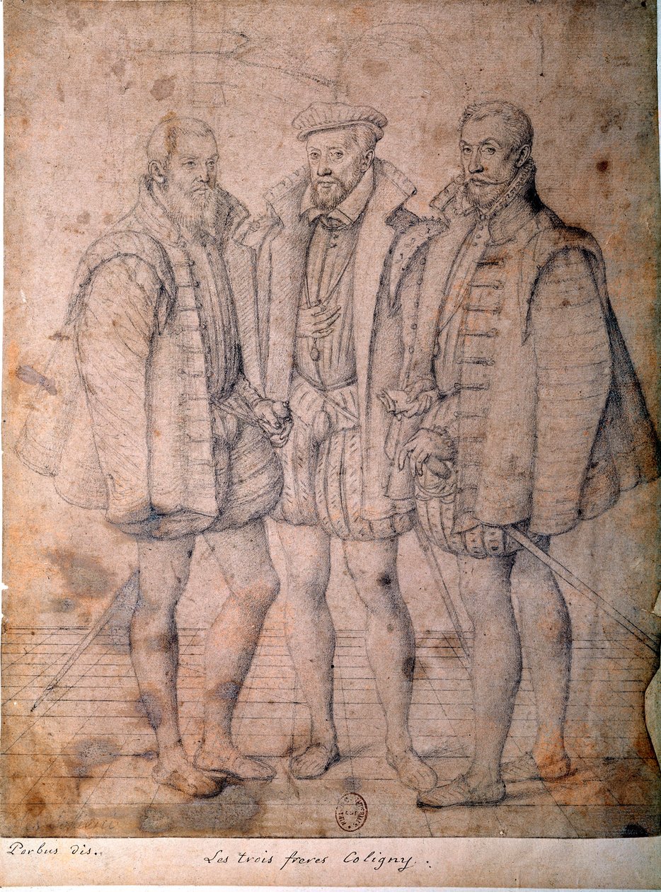 Portret trzech Coligny: kardynała Odeta (1515-1571), Gasparda (1517-1572), admirała Francji i Francois (1521-1569), pana Andelot. Rysunek przypisywany Fransowi (Francois (Franz) Pourbus l