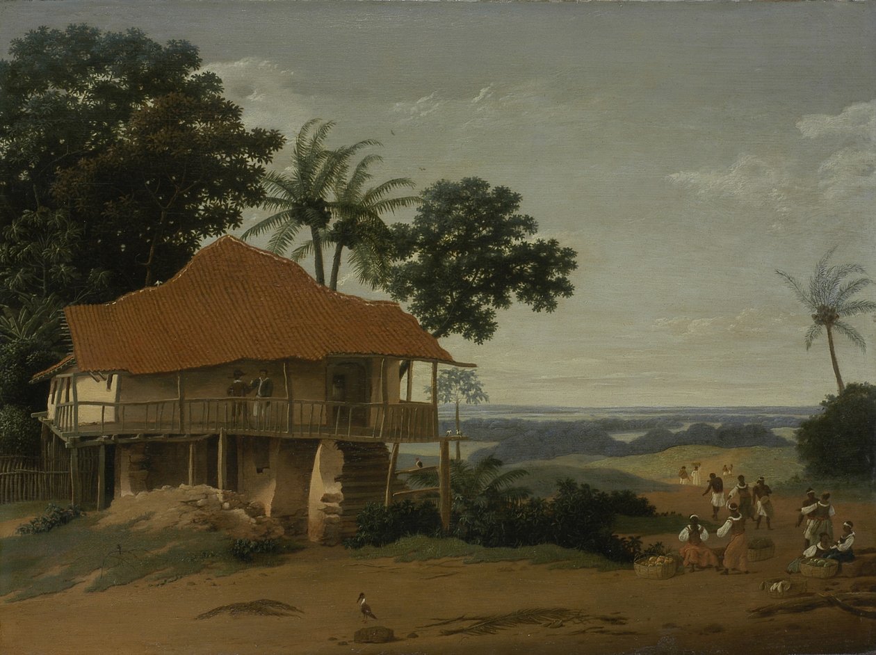 Pejzaż brazylijski z domem robotnika, ok. 1655 (olej na drewnie) autorstwa Frans Post