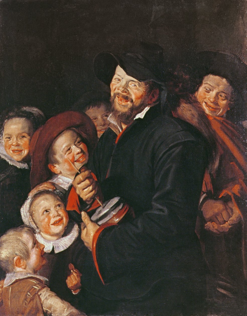 Mężczyzna zabawny dzieci z rummelem autorstwa Frans School of Hals