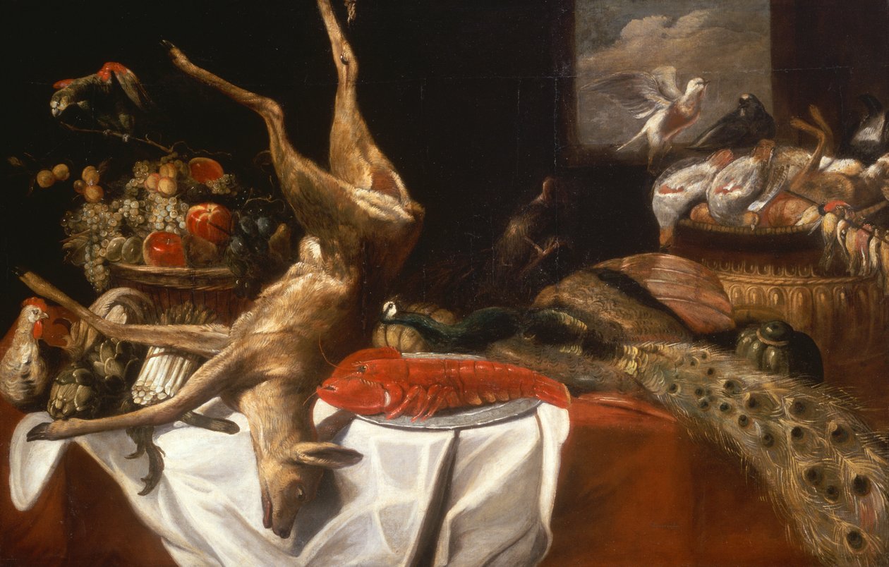 Martwy Jeleń i Ptaki, Homar na Danie, Kosz Owoców i Warzyw (olej) autorstwa Frans Snyders