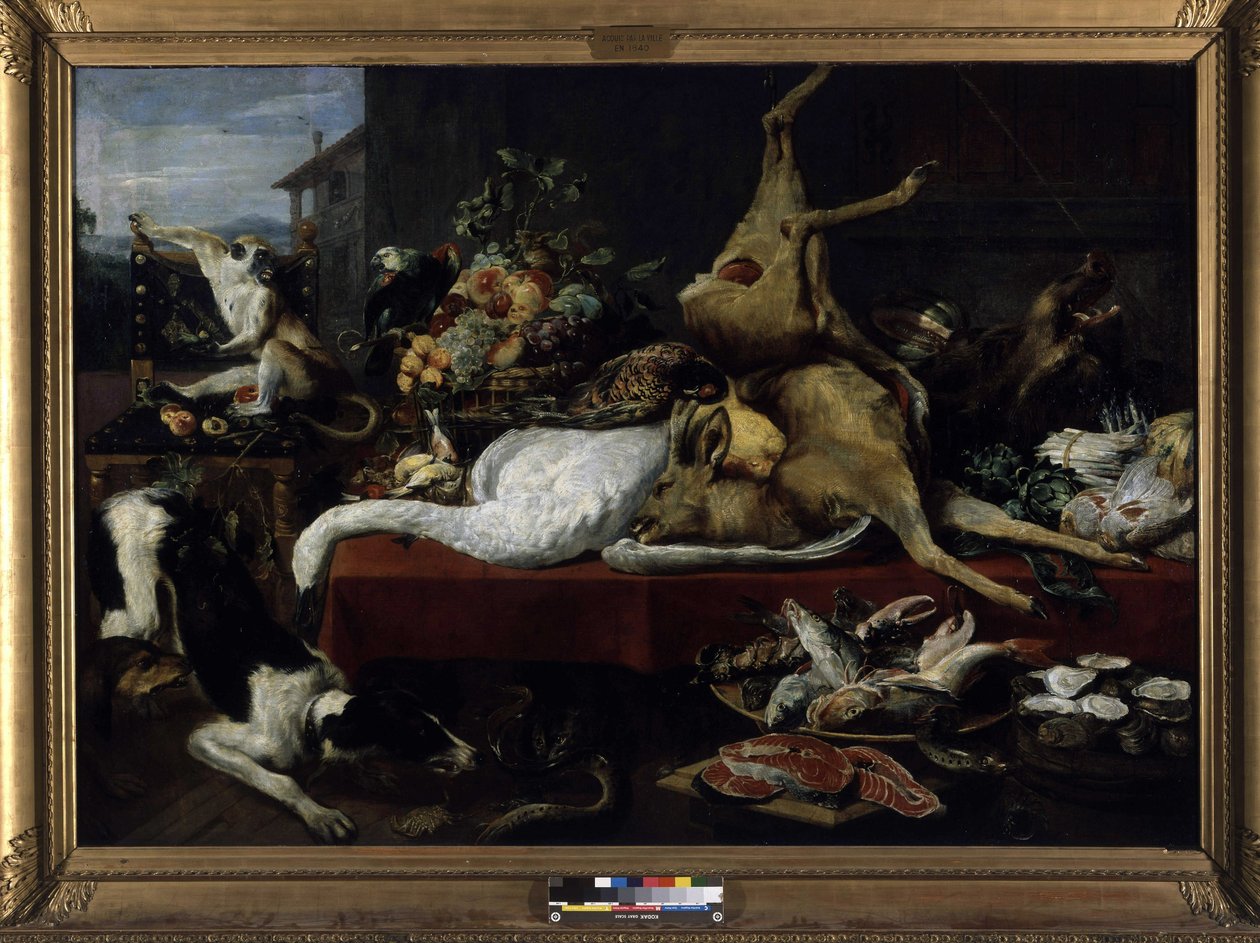 Martwa natura z dziczyzny, ryb, owoców i warzyw (olej na płótnie) autorstwa Frans Snyders