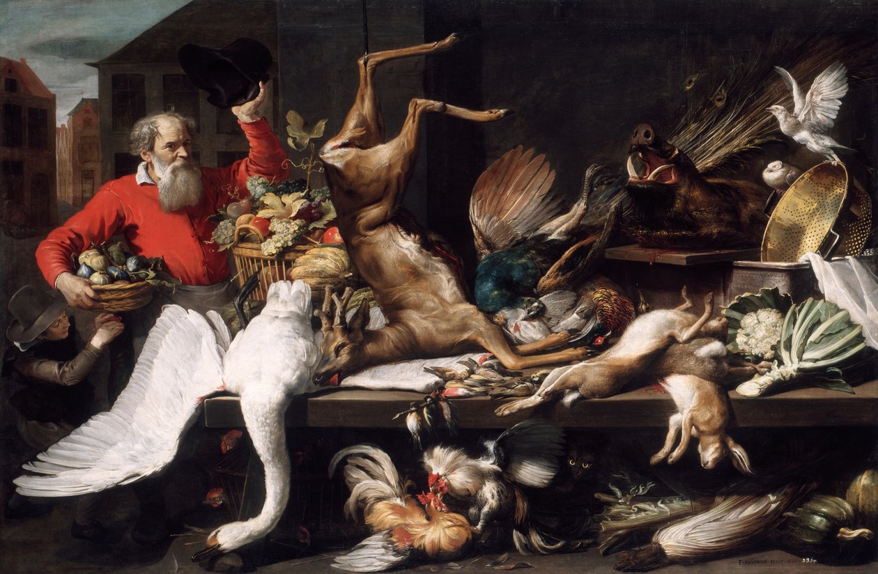 Martwa natura z martwą dziczyzną, owocami i warzywami na targu autorstwa Frans Snyders