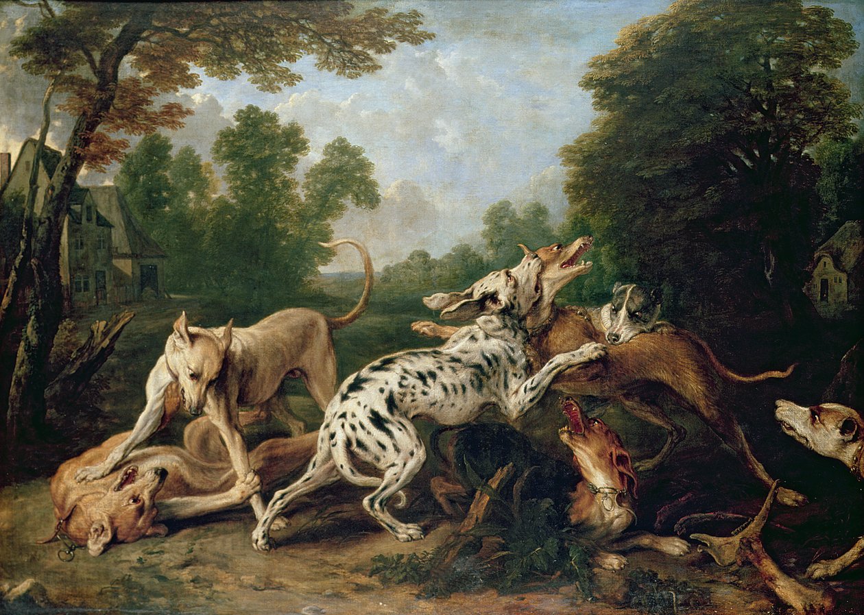 Psy walczące na zalesionej polanie autorstwa Frans Snyders or Snijders