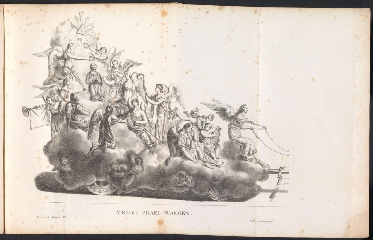 Czwarty pływak w procesji na Saint Rombout, 1825 Czwarty Prael-waegen (tytuł na obiekcie) autorstwa Frans Vervloet