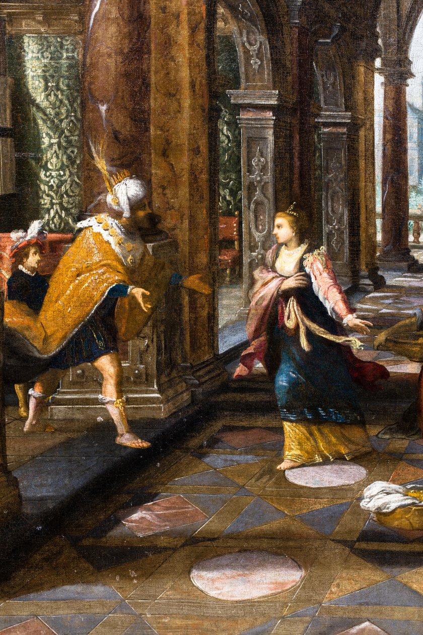 Salomon wita królową Saby w swoim pałacu autorstwa Frans & Vries Paul V. de (1567 1630) Francken