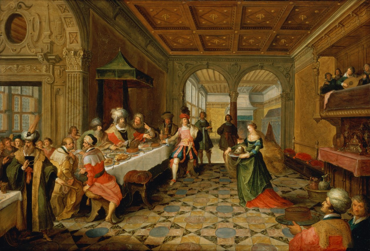 Salome przedstawia głowę św. Jana Chrzciciela królowi Herodowi autorstwa Frans and Vries, Paul V. de Francken
