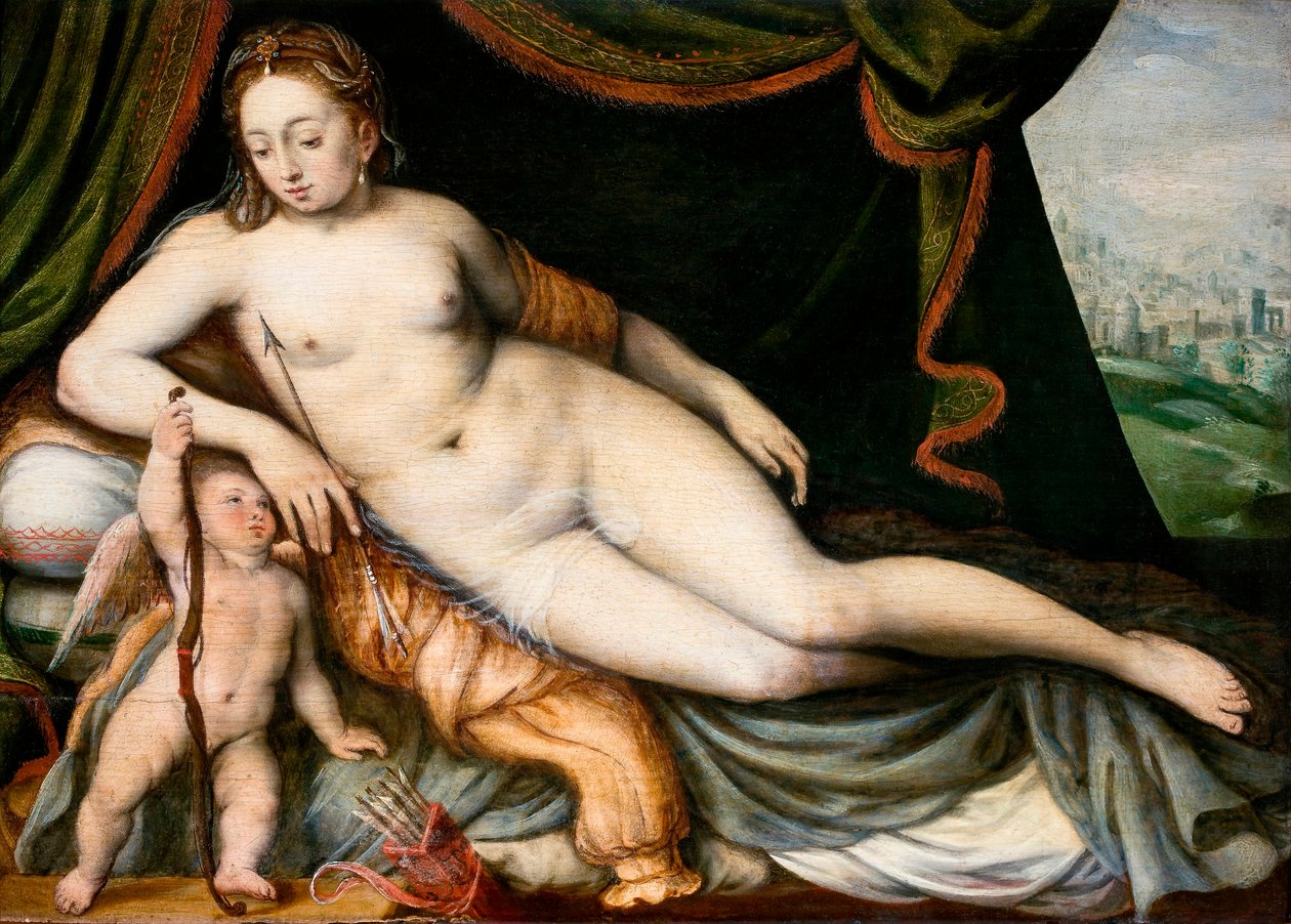 "" Venus et Cupidon "" (Wenus i Kupidyn) Peinture de Frans I de Vrient ou de Vriendt, dit Frans Floris l