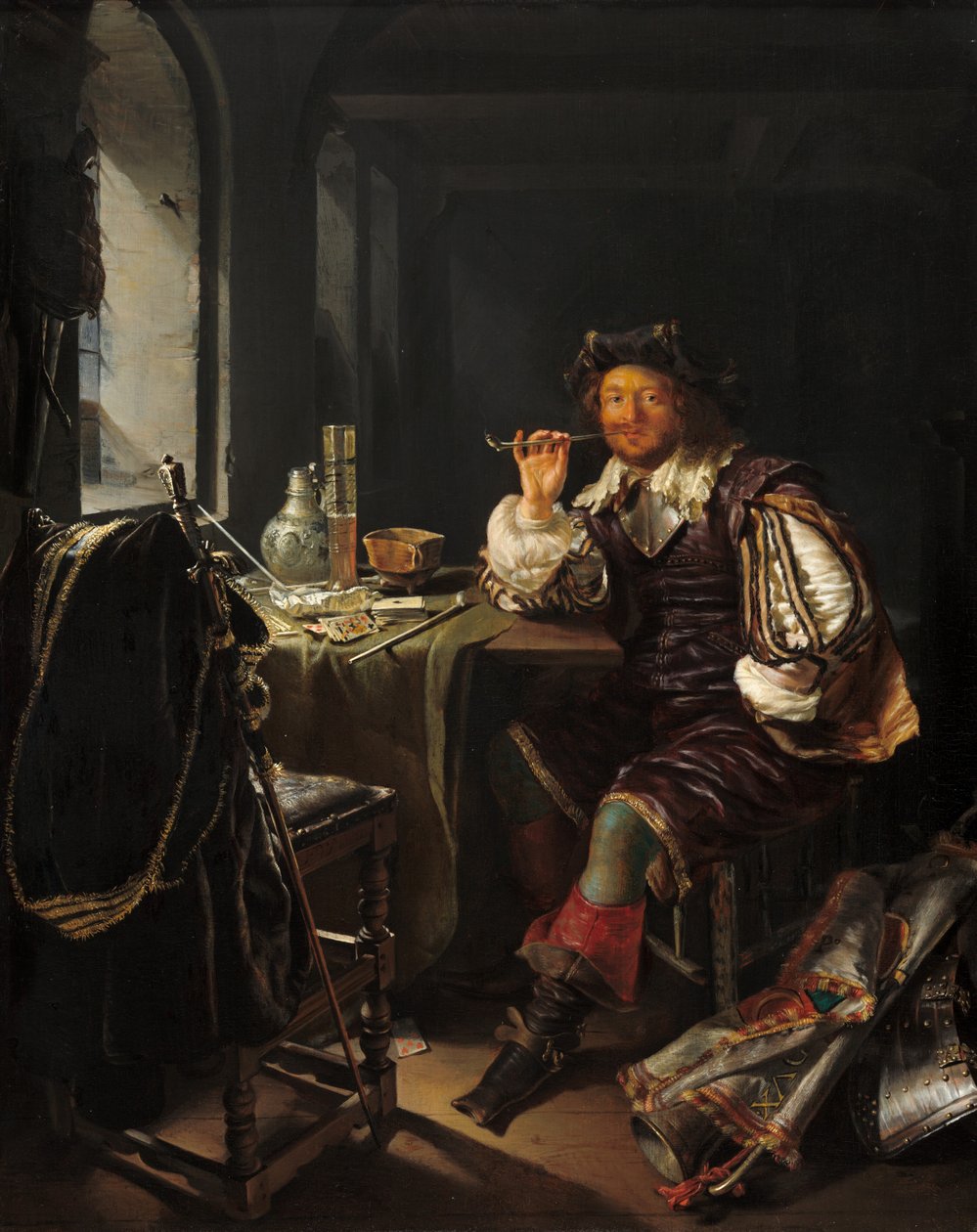 Żołnierz palący fajkę autorstwa Frans van Mieris
