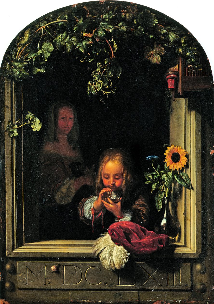 Chłopiec dmuchający bańki autorstwa Frans van Mieris the Elder