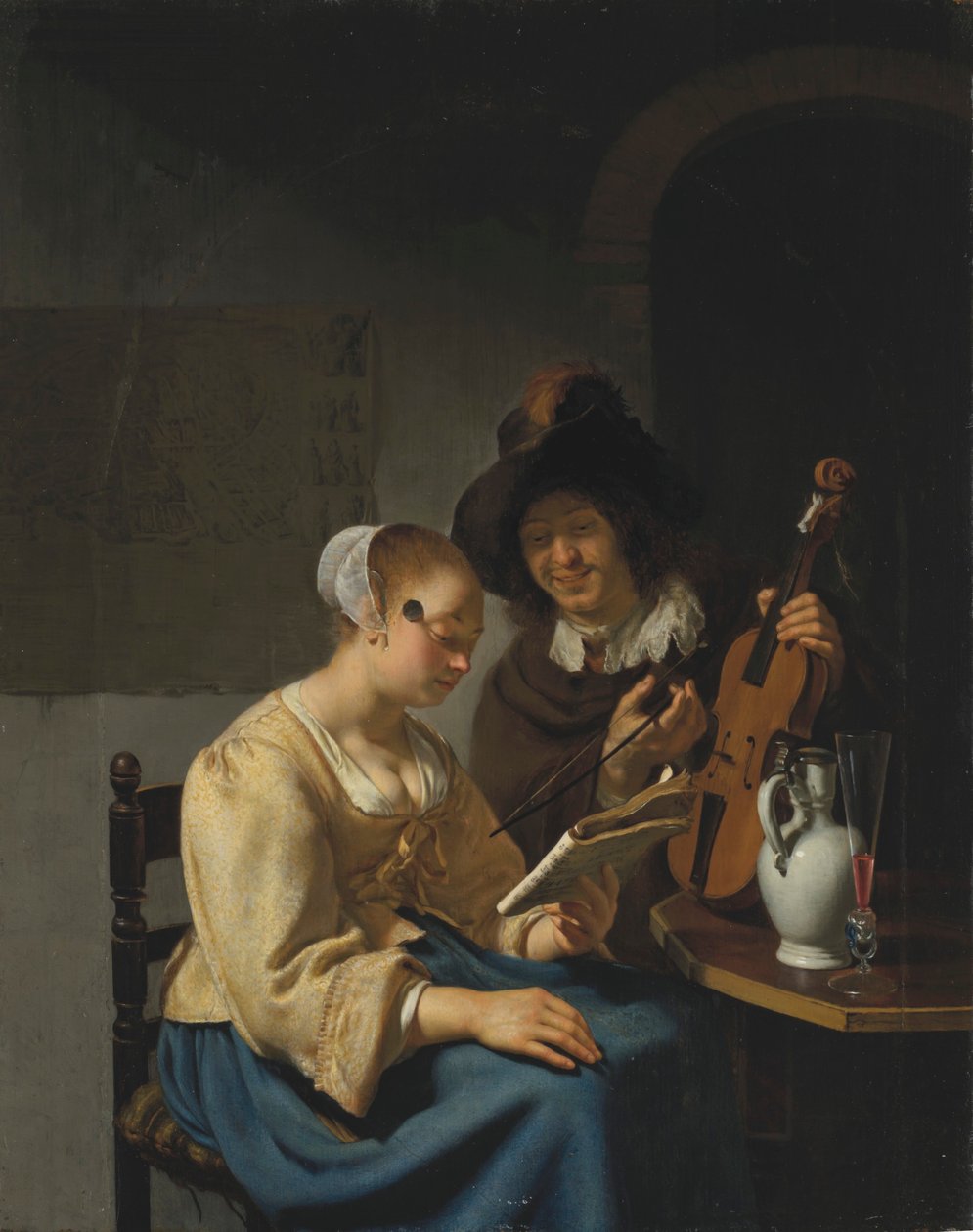 Kobieta z nutami i mężczyzna ze skrzypcami autorstwa Frans van Mieris the Elder