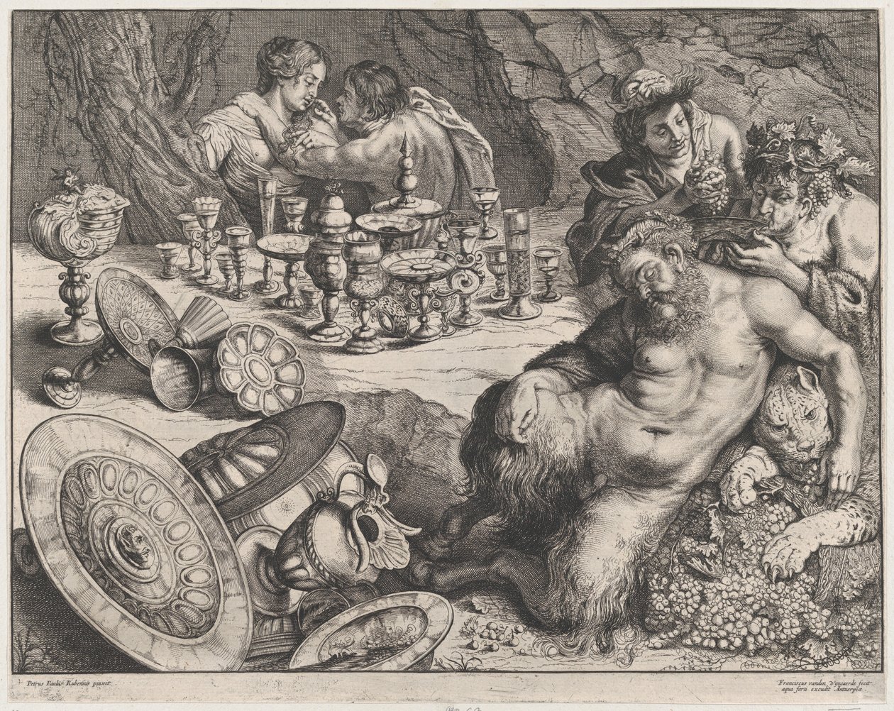Bachus i pijany Silenus, 1640-60. autorstwa Frans van den Wyngaerde