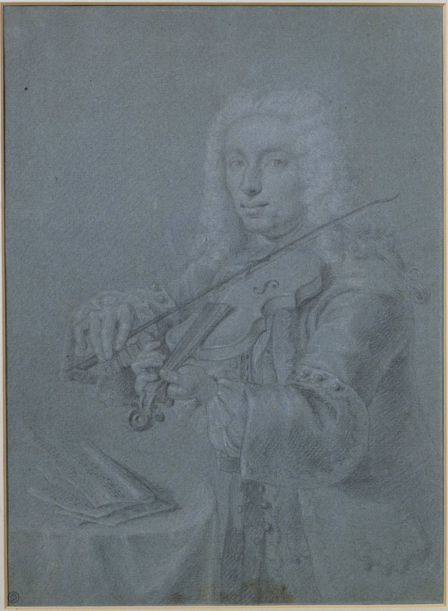 Portret Francesco Veraciniego (1690-1768), włoskiego skrzypka (ołówek i kreda) autorstwa Franz Ferdinand Richter