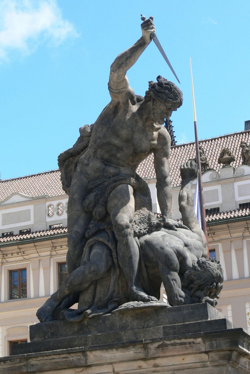 Posąg walczących olbrzymów, przed Zamkiem Praskim i Pałacem Prezydenckim Hradczany, 1. Dziedziniec, 1768 autorstwa Franz Ignaz Platzer