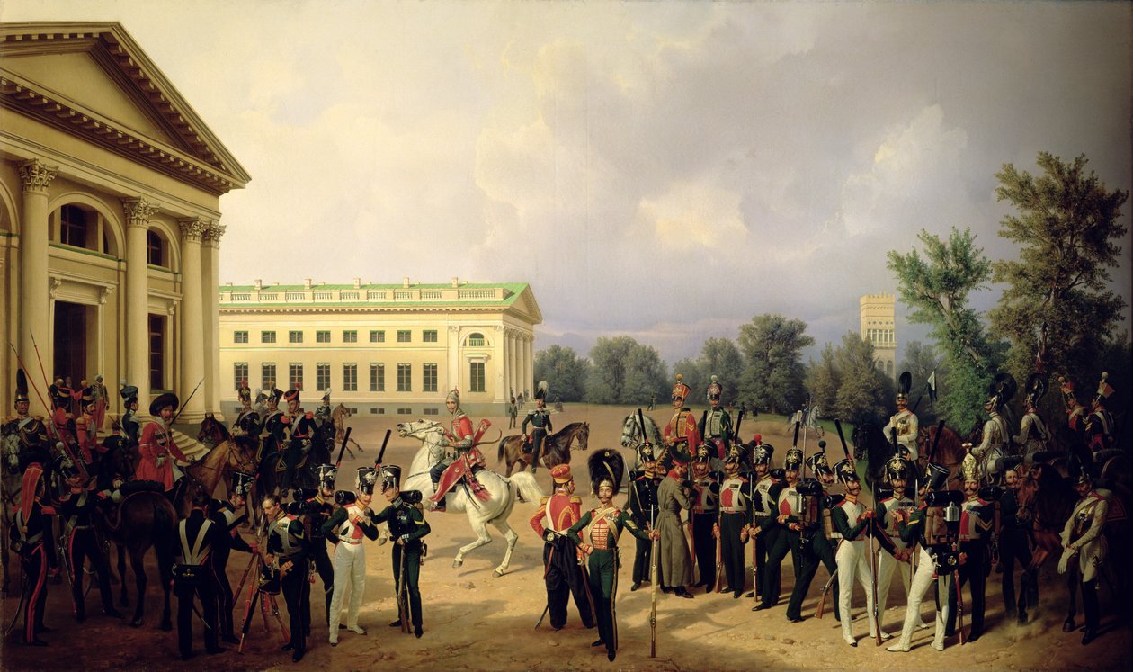Gwardia Rosyjska w Carskim Siole w latach 1832, 1841 autorstwa Franz Krüger