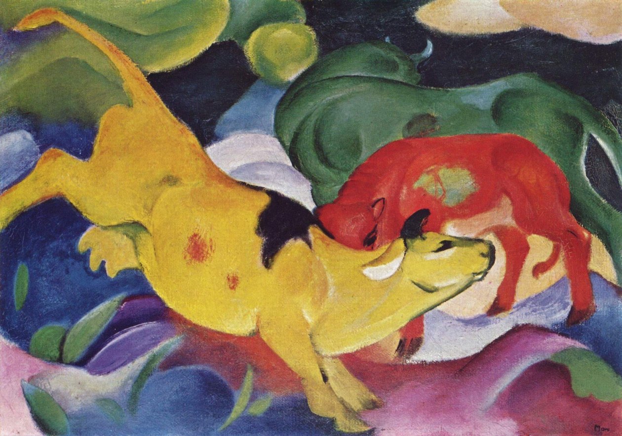 Krowy-czerwone, zielone, żółte autorstwa Franz Marc
