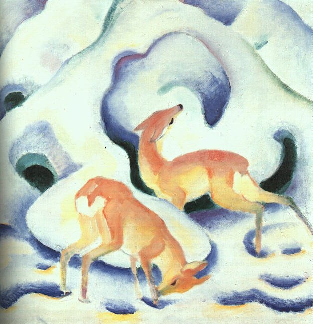 Jeleń w śniegu autorstwa Franz Marc