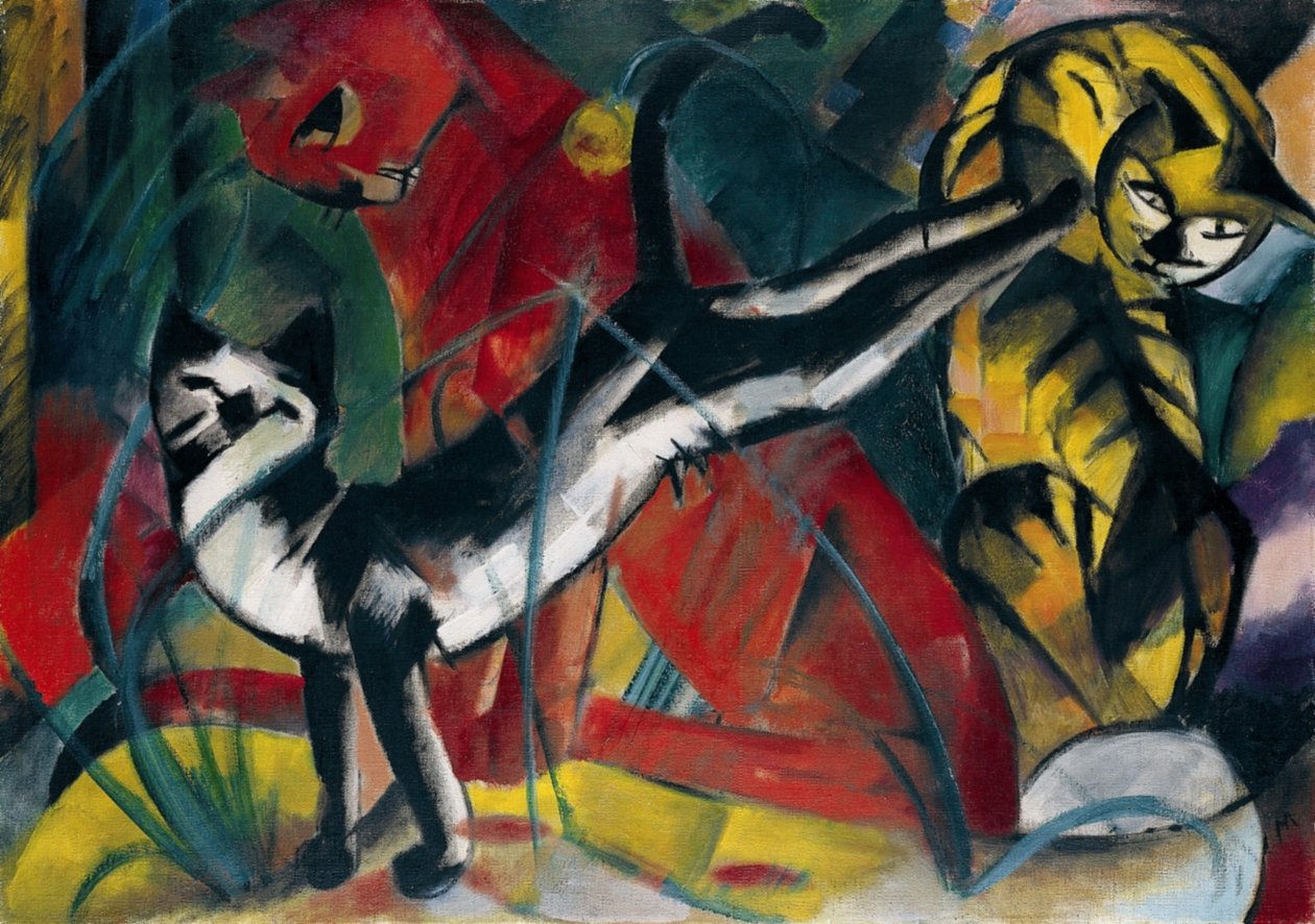 Trzy duże koty autorstwa Franz Marc