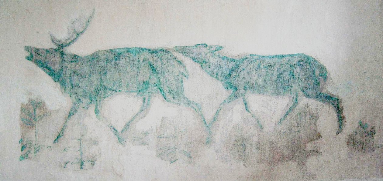 Fresk z zielono-niebieskim jeleniem autorstwa Franz Marc