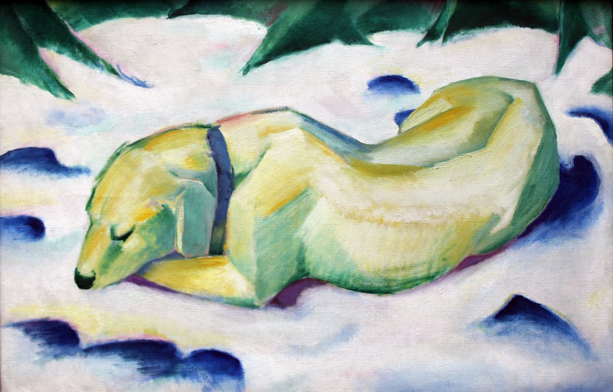 Pies leżący na śniegu autorstwa Franz Marc