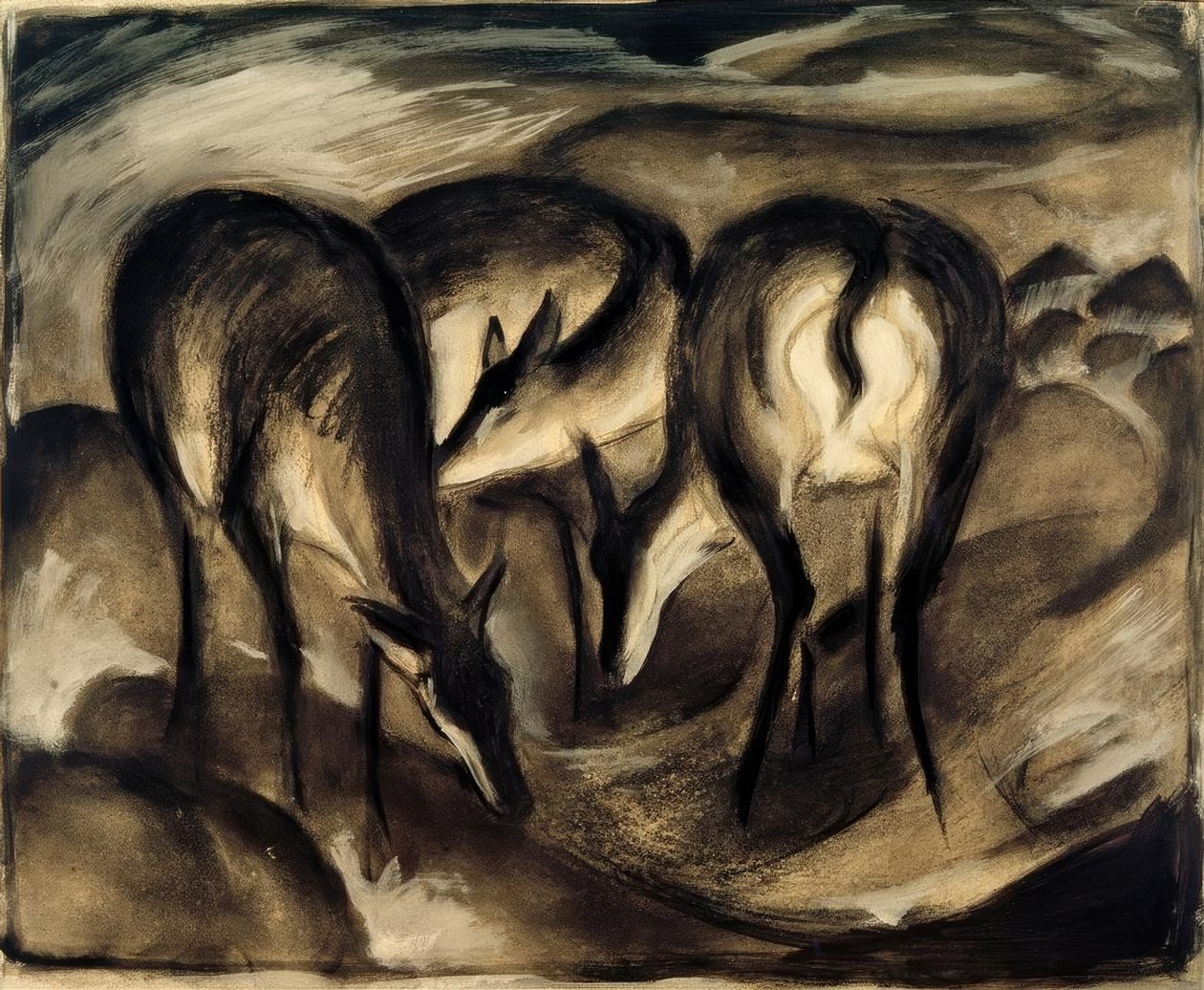 Jeleń u źródła (trzy jelenie) autorstwa Franz Marc