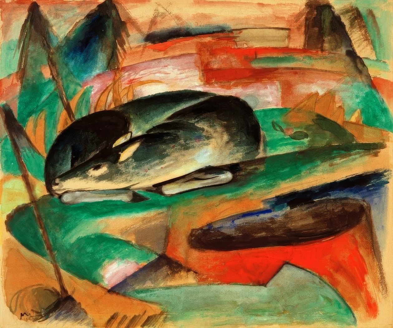 Śpiący jeleń autorstwa Franz Marc