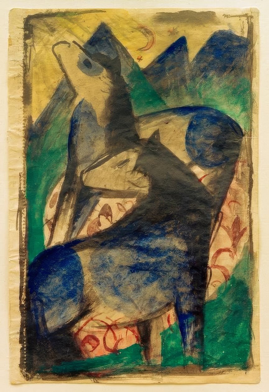 Dwa niebieskie konie autorstwa Franz Marc