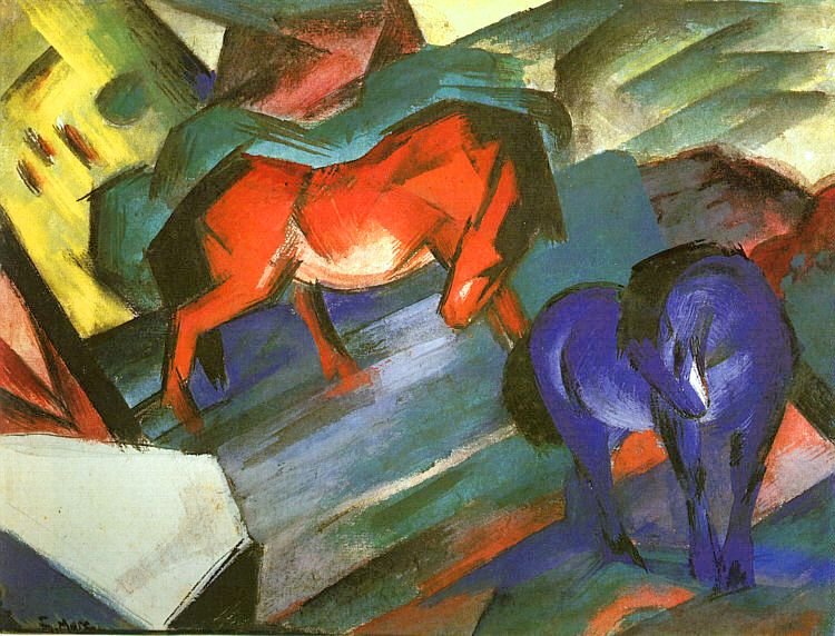 czerwone i niebieskie konie autorstwa Franz Marc