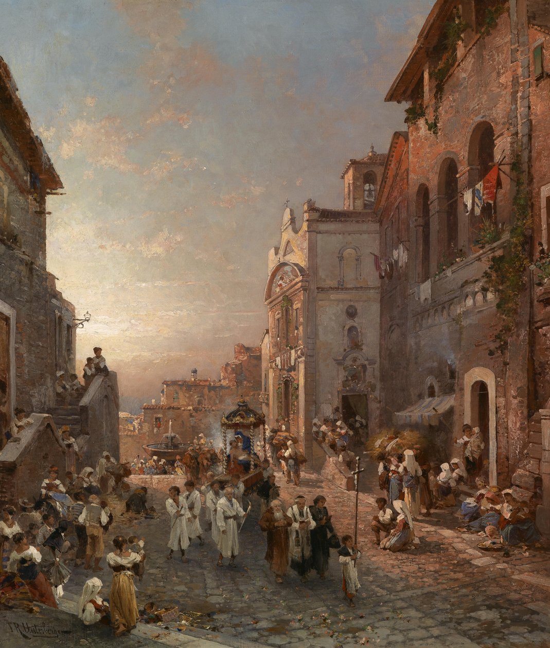 Procesja w jakimś mieście we Włoszech autorstwa Franz Richard Unterberger