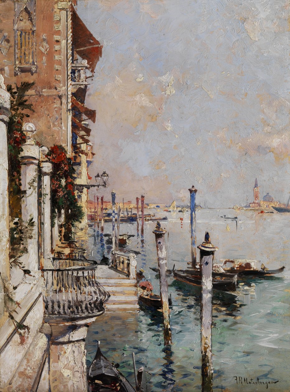 Wenecja, widok z kanału nad Canal Grande w kierunku kościoła San Giorgio autorstwa Franz Richard Unterberger