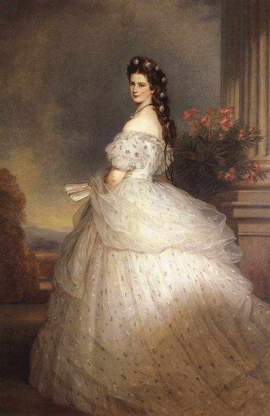 Cesarzowa Elżbieta Austriacka w dworskiej sukni galowej z diamentowymi gwiazdami autorstwa Franz Xaver Winterhalter
