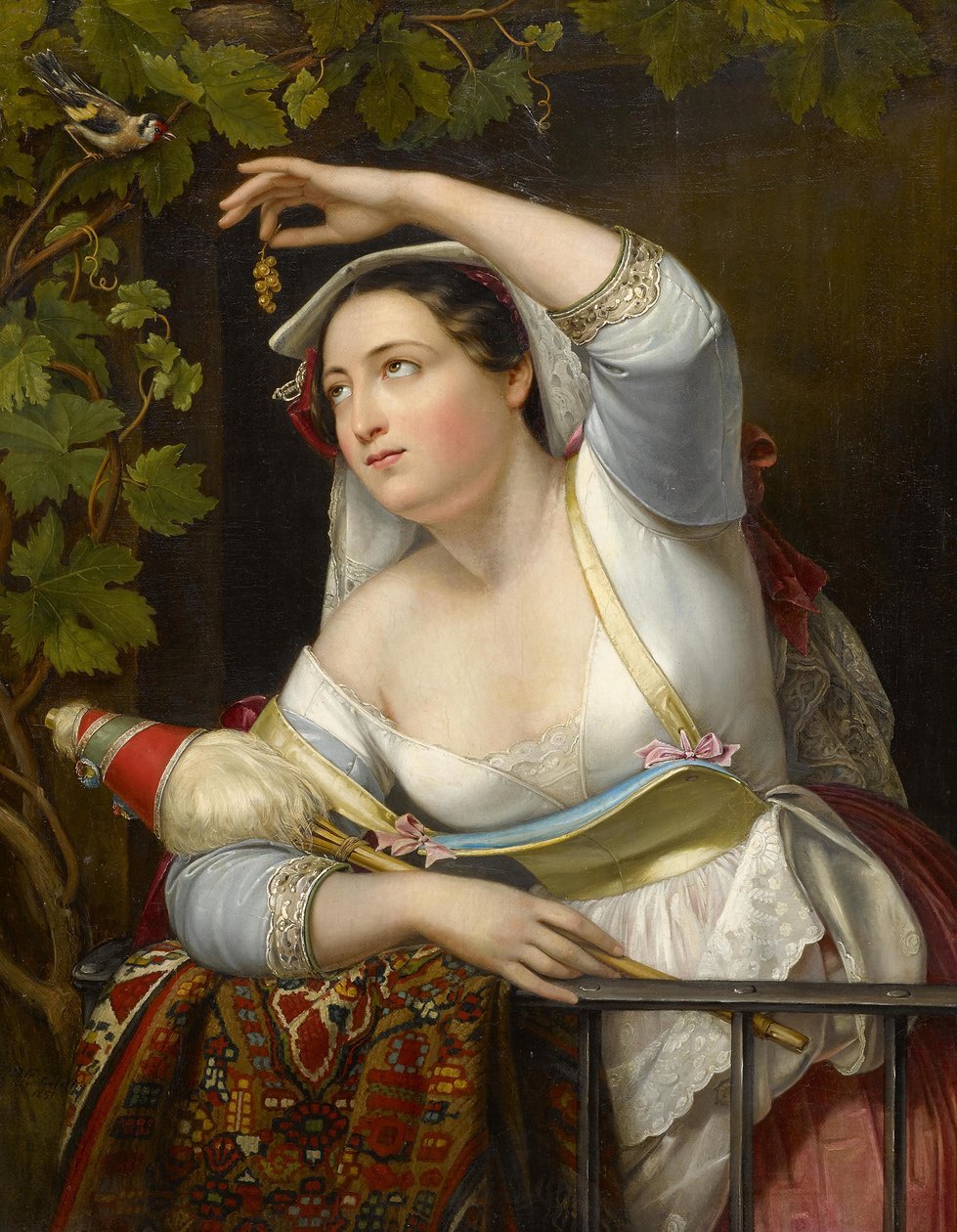Portret młodej kobiety w altanie winorośli, 1851 autorstwa Franz Xaver Winterhalter