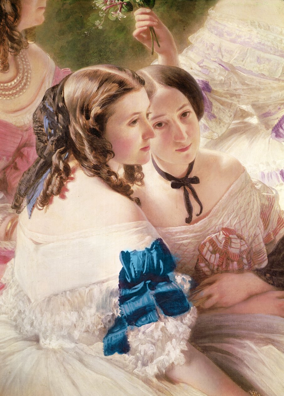 Cesarzowa Eugenia otoczona przez swoje damy w oczekiwaniu, z wyszczególnieniem baronowej Pierres, wicehrabiny Lezay-Marnesia, 1855 olej na płótnie autorstwa Franz Xaver Winterhalter