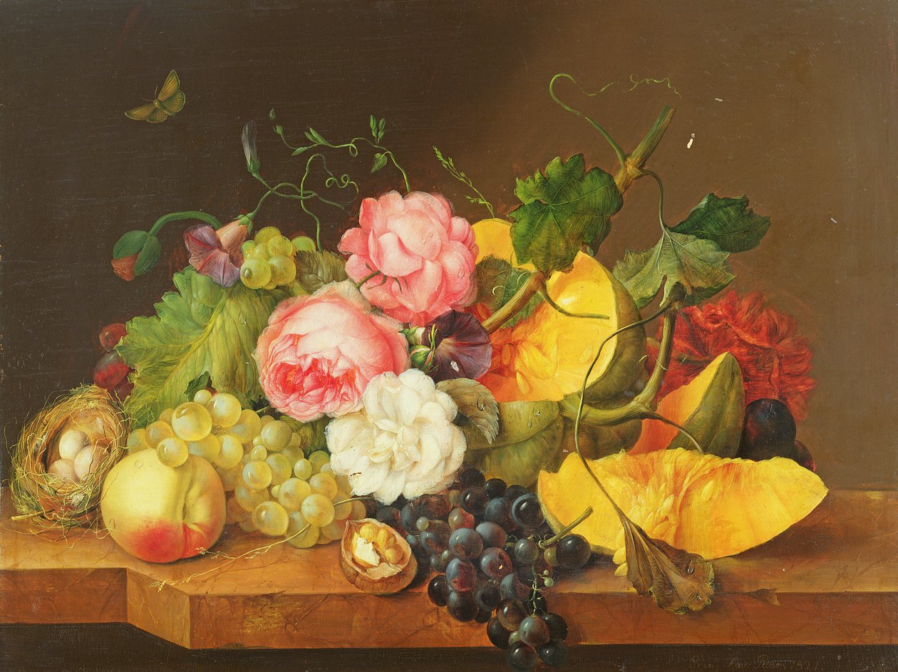 Martwa natura z kwiatami i owocami, 1821 autorstwa Franz Xavier Petter