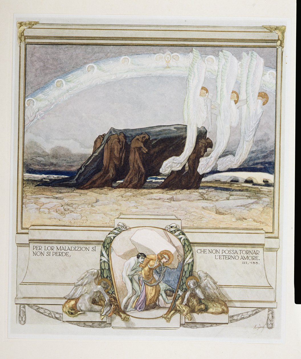 Ilustracja z "Boskiej komedii" Dantego, Czyściec, Canto II: 135, 1921 r. autorstwa Franz von Bayros