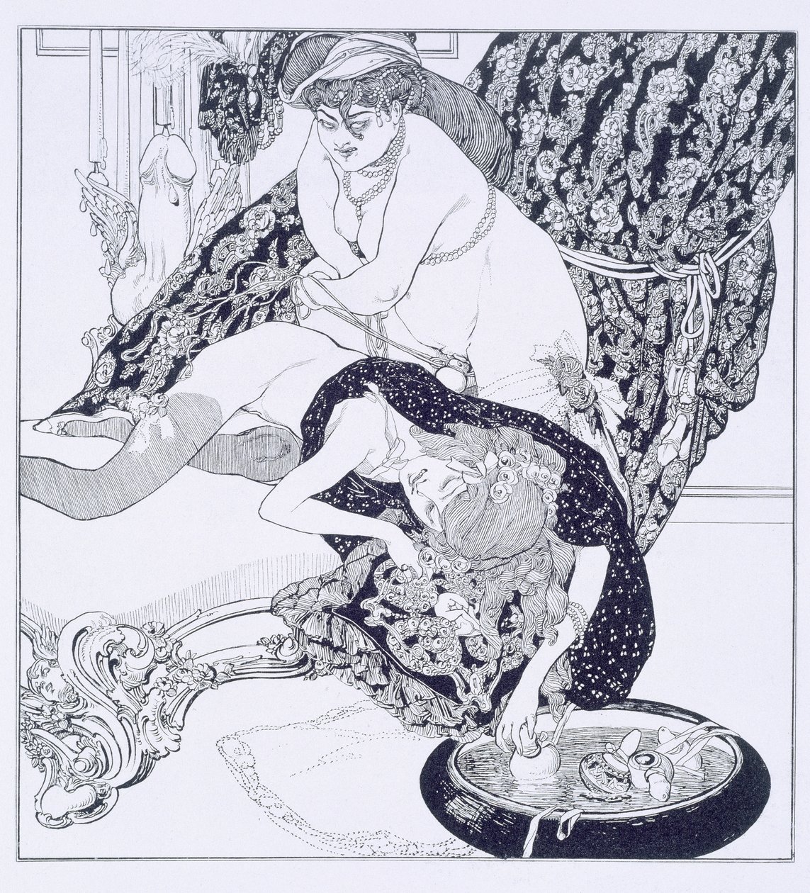 Widły, tablica 8 z „La Grenouillere”, 1912 autorstwa Franz von Bayros