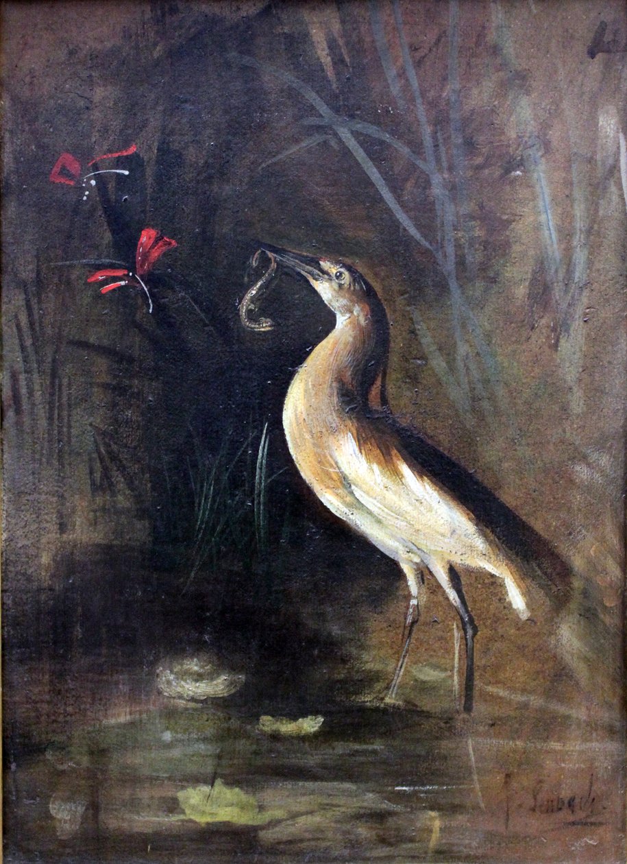 Czapla i SalamandernNiemiecki: Fischreiher und SalamandernFrancais: Heron et Salamandern autorstwa Franz Seraph von Lenbach