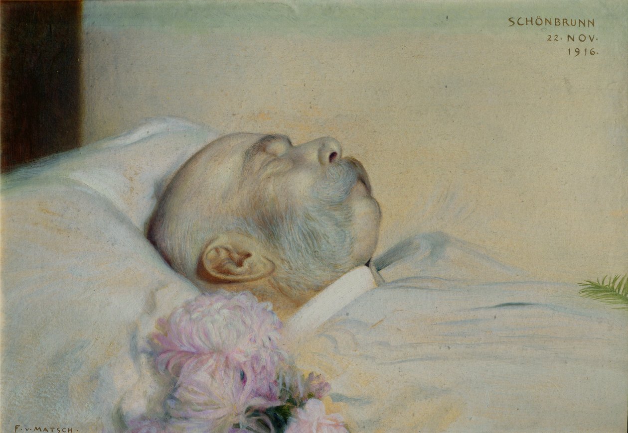 Cesarz Franciszek Józef I z Austrii (1830-1916) na łożu śmierci, 1916 autorstwa Franz von Matsch