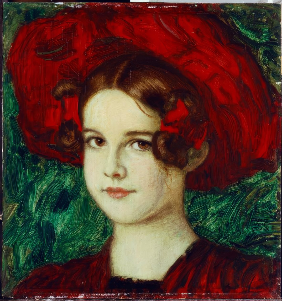 Franz przeciwko Utknęła Maryja w czerwonym kapeluszu / obraz, ok. 1902 autorstwa Franz von Stuck