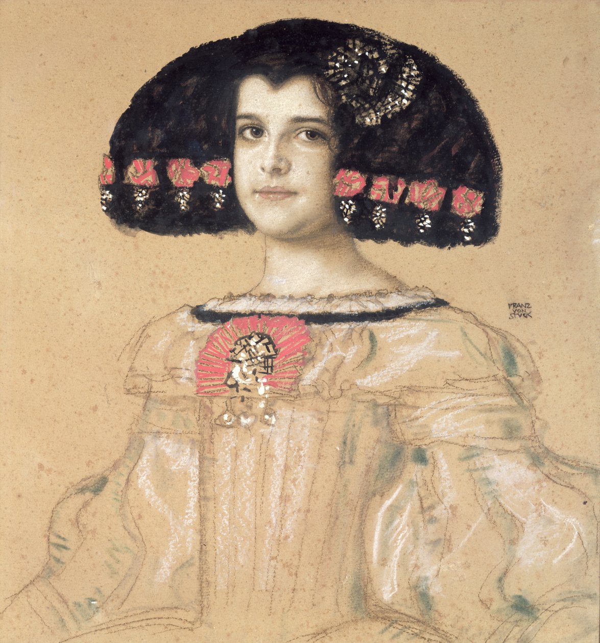 Portret Maryi Córki Artysty, ok. 1908 (ołówek, lawowanie i pastel na płycie) autorstwa Franz von Stuck