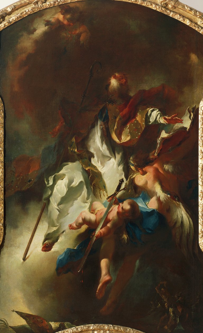 St. Narcissus in Glory, noin 1754, kirjoittanut Franz Anton Maulbertsch (1724-17969, öljy kankaalle kiillotusaine autorstwa Franz Anton Maulbertsch