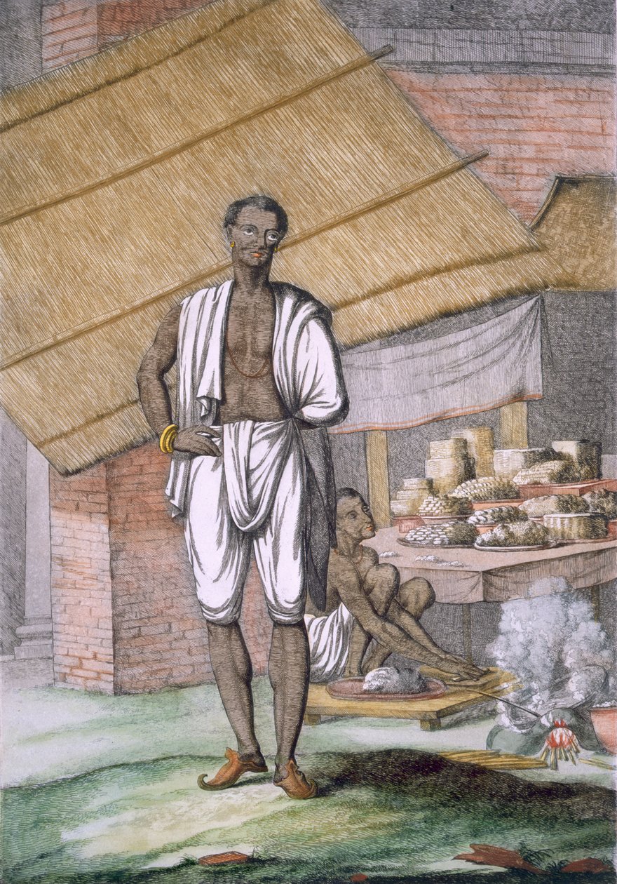 „Houalouays”, cukiernik lub cukiernik, z „Hindusi lub opis ich obyczajów, zwyczajów i ceremonii”, wyd. 1808-12 (akwaforta kolorowa) autorstwa Franz Balthazar Solvyns