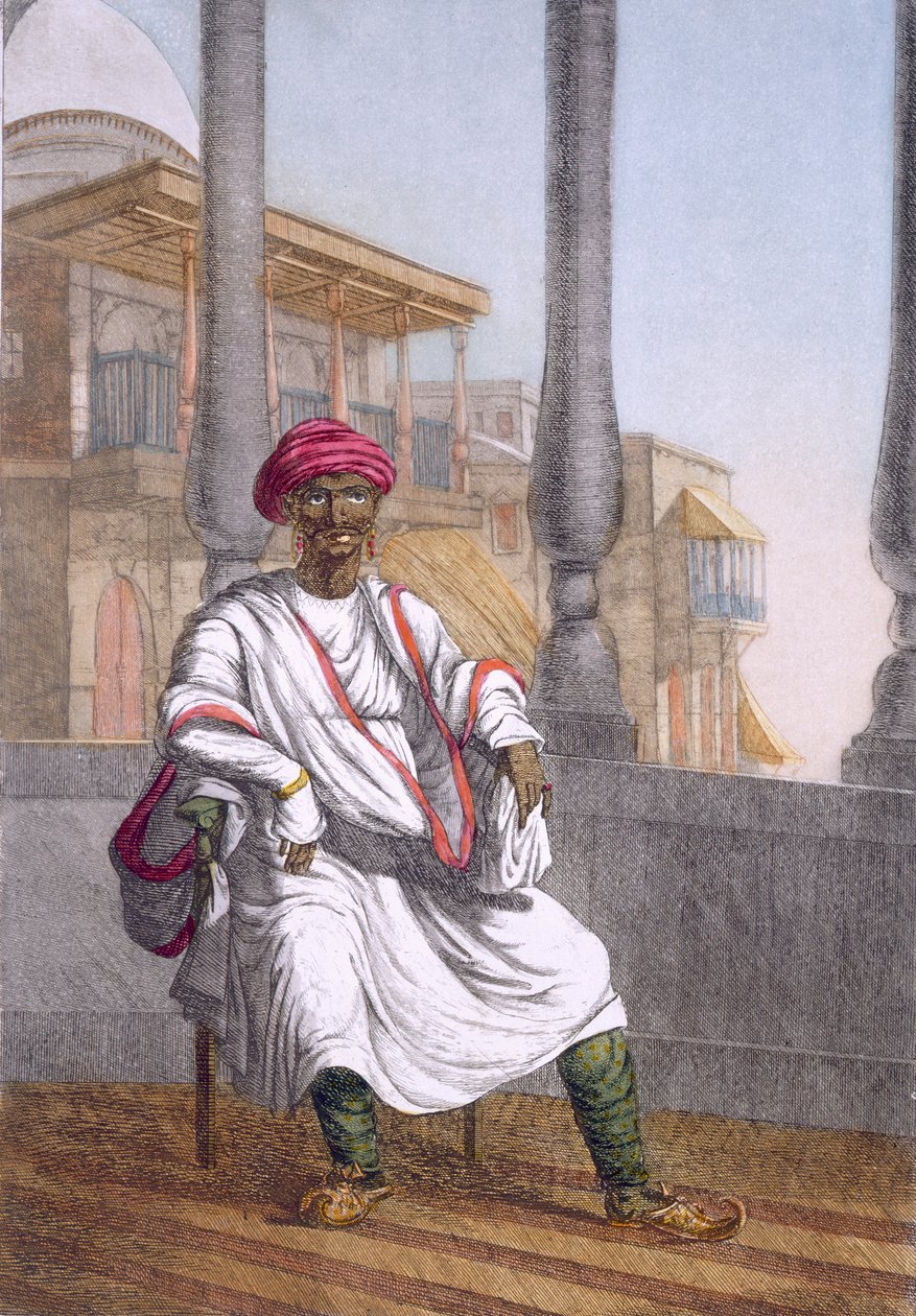 Właściciel ziemski, wysokiej klasy Hindus, z "The Hindus, or the Description of their Manners, Costumes and Ceremonies", ok. 1808-12 (akwaforta barwna) autorstwa Franz Balthazar Solvyns