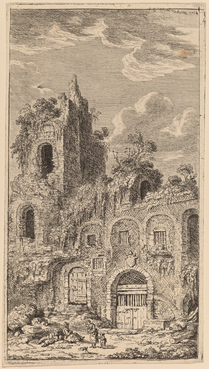 Fragment muru starego miasta w San Giovanni Laterano autorstwa Franz Edmund Weirotter