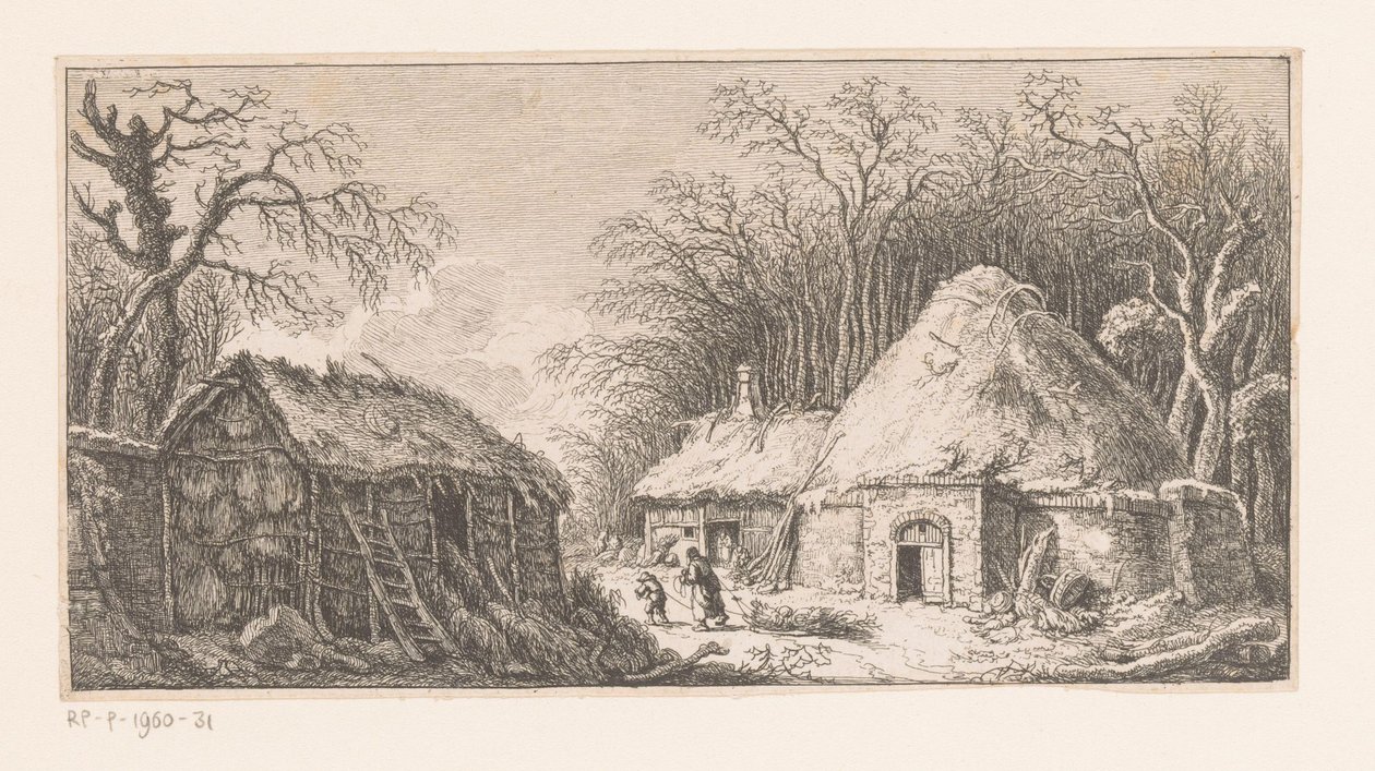 Kobieta i dziecko przeciągają kilka gałęzi Suite de paysages (tytuł serii) autorstwa Franz Edmund Weirotter