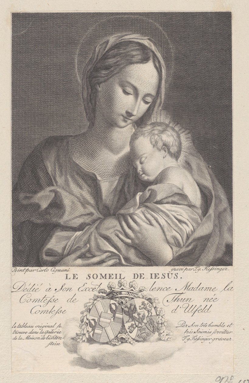 Dziewica z Dzieciątkiem, z Dzieciątkiem Jezus śpiącym w jej ramionach Le Soleil de Jesus, 1743-1807. autorstwa Franz Gabriel Fiessinger