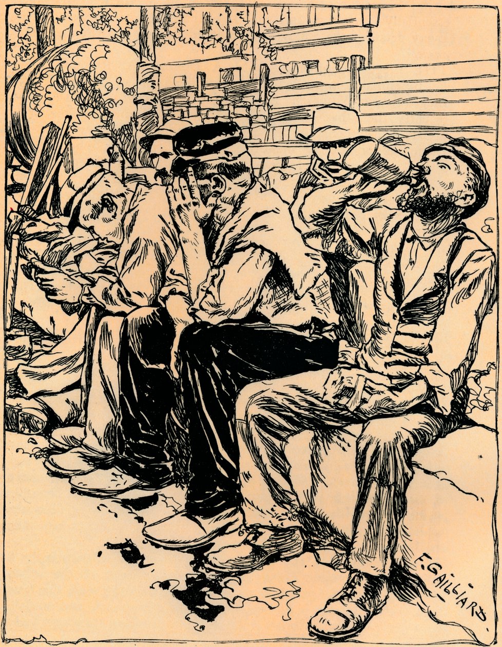 Robotnicy na obiedzie, ok. 1900 autorstwa Franz Gailliard