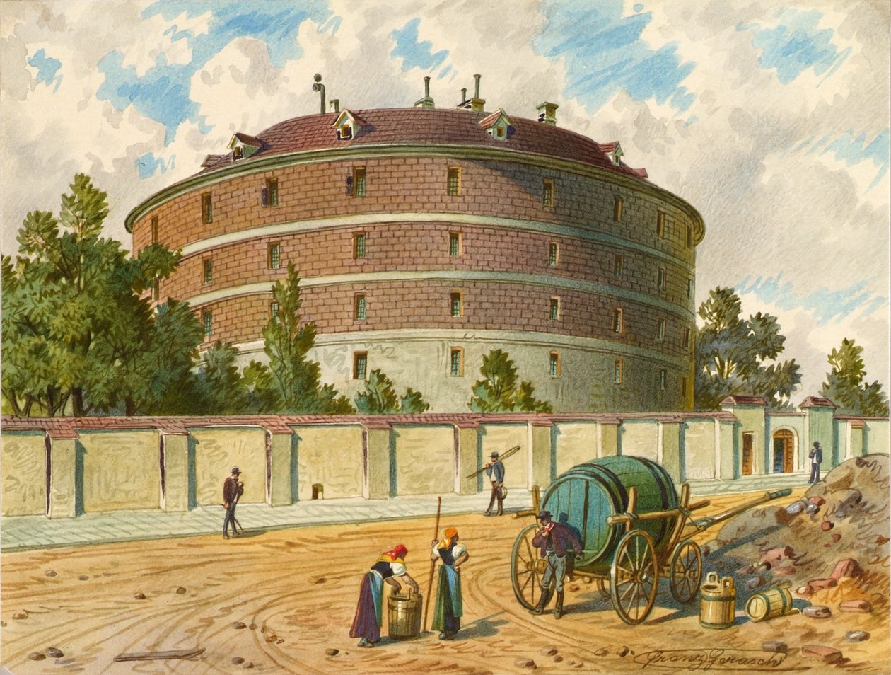Stary dom wariatów w Wiedniu (Narrenturm), zwany „Kaiser Joseph Gugelhupf”. autorstwa Franz Gerasch